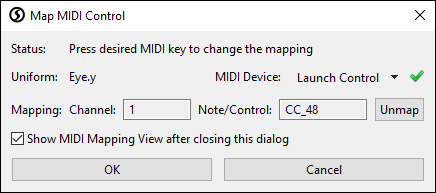 “Map MIDI Control” dialog